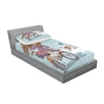 thumbnail image 3 of Ambesonne Retro Fitted Sheet & Pillow Sham Set, Cartoon Girl with Bike, Full, Purple Grey and White, 3 of 3