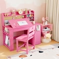 thumbnail image 2 of Kojooin Modern Desk and Chair Set, Multi-Functional Wooden Study Table with Tiltable Desktop, Hutch and Storage Cabinet, Space-Saving Desk Set for Home Use, 2 of 7