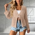 thumbnail image 4 of Women's Tie Front Crochet Boho Beach Hollow Out Lace Cover Up Lightweight Long Sleeve Cardigan Sweaters Beach Trnedy Vacation Crochet Cover Up, 4 of 5