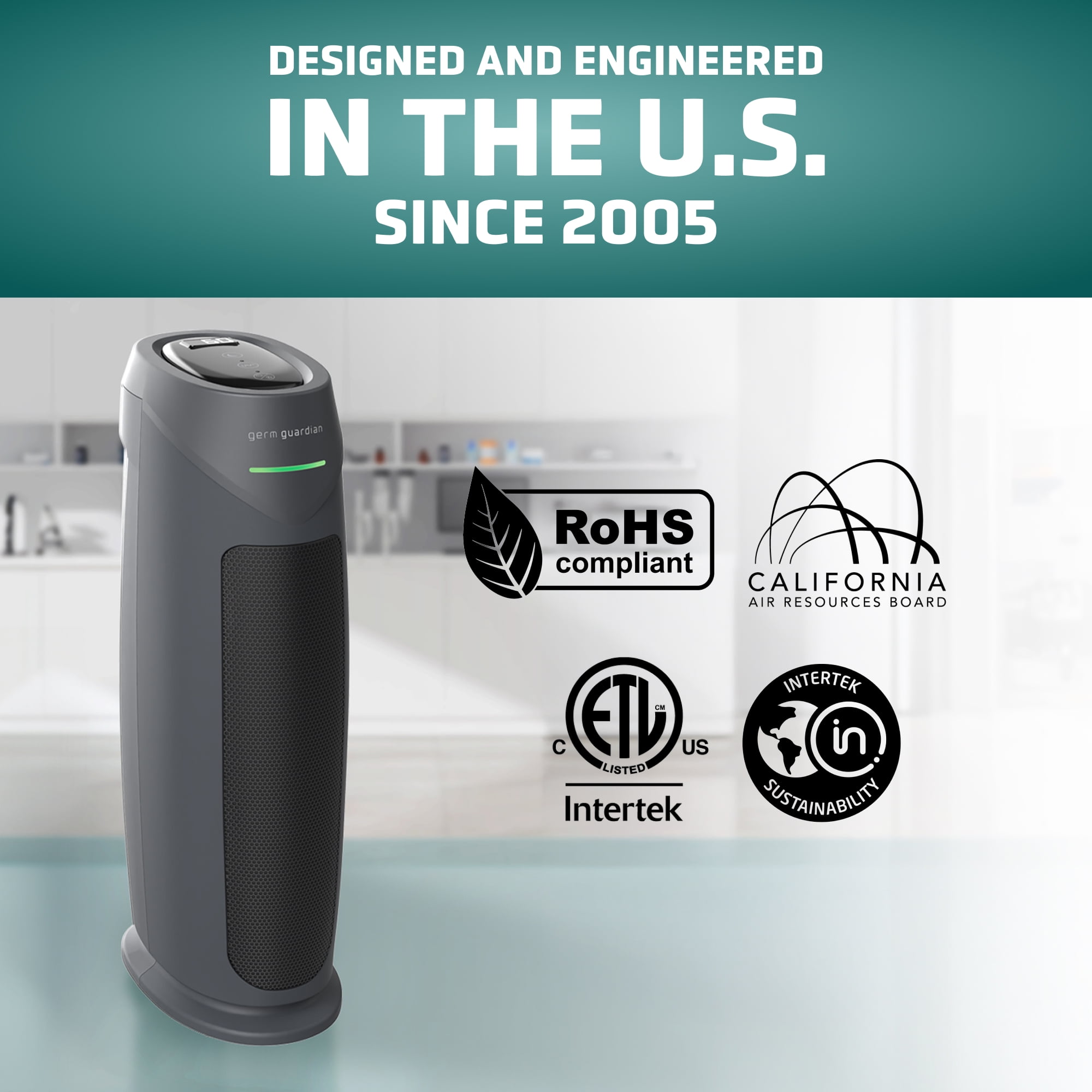 GermGuardian 743 Sq. ft, Air Purifier with HEPA Filter, UV-C and Air Quality Sensor, Black, AC4880B