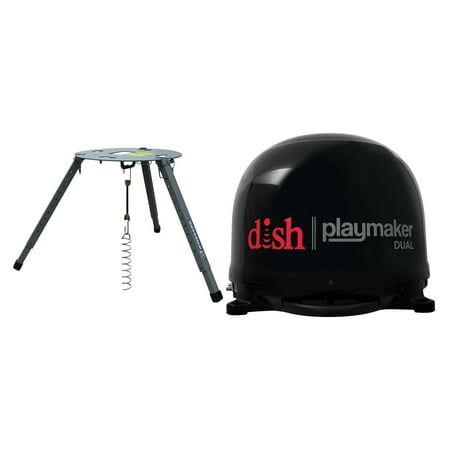 Winegard PL-8035 Dish Playmaker Portable Automatic Satellite TV Antenna With Dual Inputs (Black) & TR-1518 Carryout Tripod