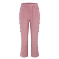 thumbnail image 4 of AKEGAMN Cotton and Linen Striped Elastic Waistband High Waistband Pocket Pants Side Buttons Nine Point Pants Loose Casual H Shaped Straight Leg Pants, Red XXL, Size XS-5XL, 4 of 9