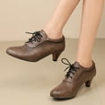 thumbnail image 2 of Women's Vintage Casual Wingtip Oxfords Dress Shoes Leather Kitten Heels Winter Spring Fall Short Ankle Booties, 2 of 6
