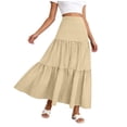 thumbnail image 2 of FengLS Women's Summer Midi Skirt Tiered Flowy High Waist Maxi Skirt Casual Solid Color A-Line Ankle Length Skirt, 2 of 7