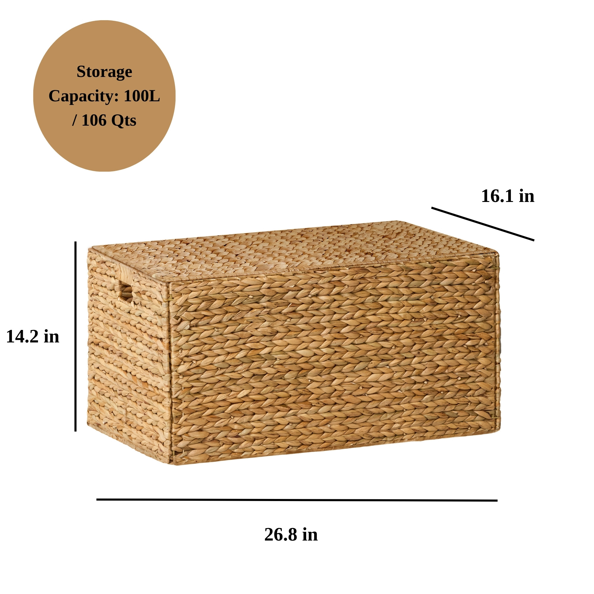Water Hyacinth Storage Trunk, Spacious Interior, Removable Lid, Breathable, Eco-Friendly