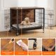 thumbnail image 5 of 32.5-pulgada moderno double-door dog crate muebles: con pull-out tray, removable wheels, y rustic brown finish para medium-sized dogs, 5 of 8