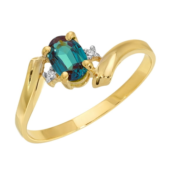 Galaxy Gold Size 7.0 14K Solid Yellow Gold Ring with Natural Diamonds & Oval Lab. Grown Alexandrite