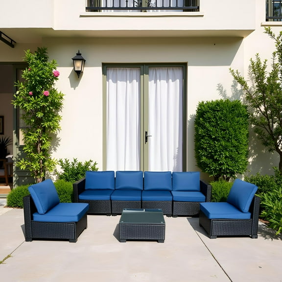7-Piece Outdoor Patio Set, All-Weather Rattan Sectional Sofa with Coffee Table & Cushions