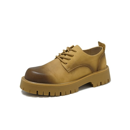 

GENILU Men s Dress Shoes Platform Oxford Leather Shoe Round Toe Flats Mens Comfort Lace Up Chunky Non Slip Yellow 9
