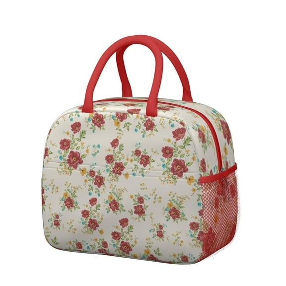 Lunch Bag Lunch Box for Women Reusable Insulated Lunch Cooler Bags,Large Capacity for Work Travel Picnic,Water-Resistant Pioneer Colorful Floral Lunch Tote Bag Gifts for Woman Mom Red