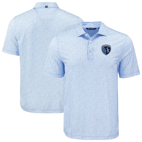 Men's-Cutter & Buck  Sky Blue Sporting Kansas City Big & Tall Pike Eco Flora Print Recycled Polo