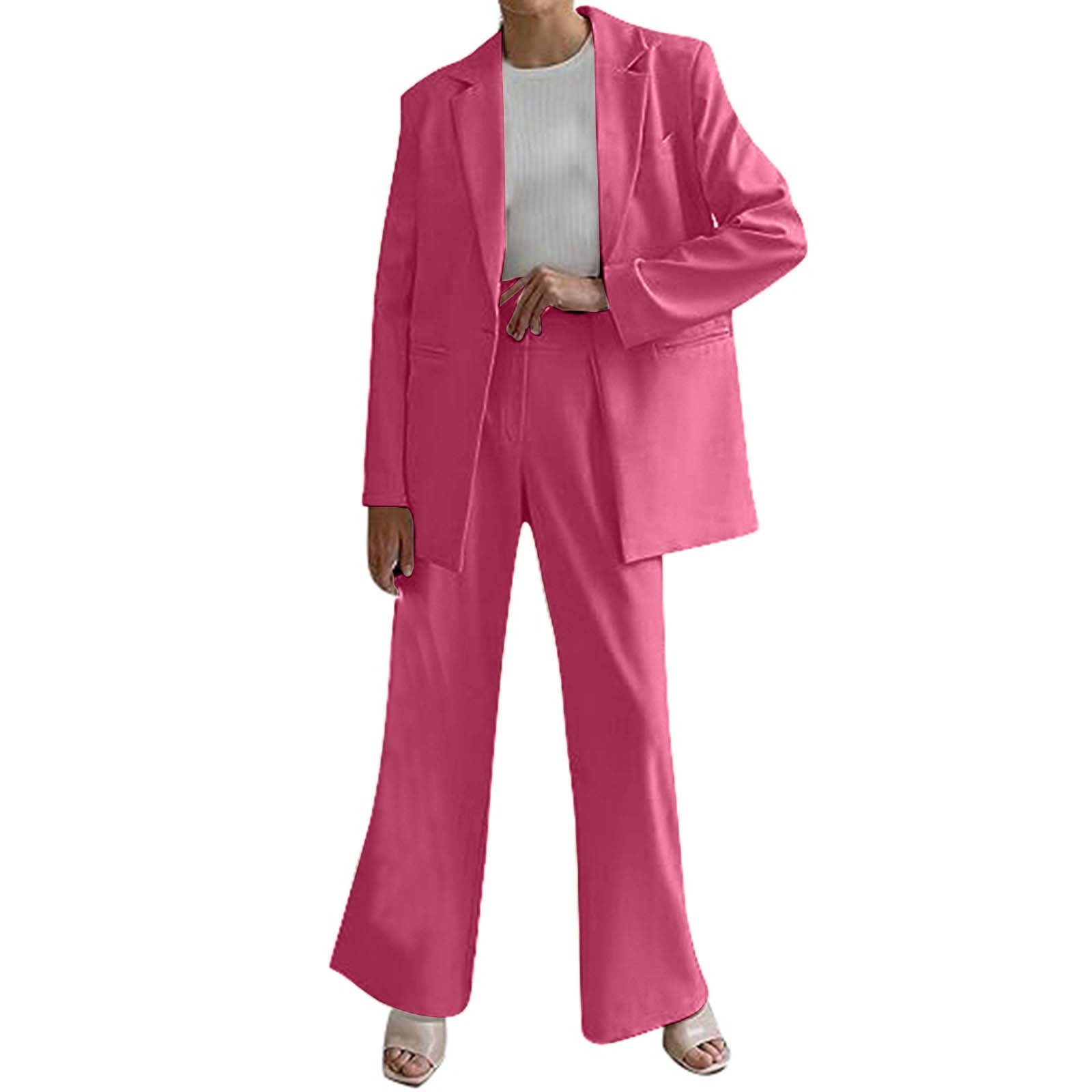 Womens Pants Suit Set for Women Party Women s Solid Color Two Piece Coat Pants Suit Adult Female Clothes Hot Pink Size XXL Walmart