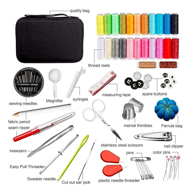 SMILFREE Sewing Kit for Adults and Kids - Small Beginner Set w/Multicolor Thread, Needles, Scissors, Thimble & Clips - Sewing Accessories and Supplies, Size