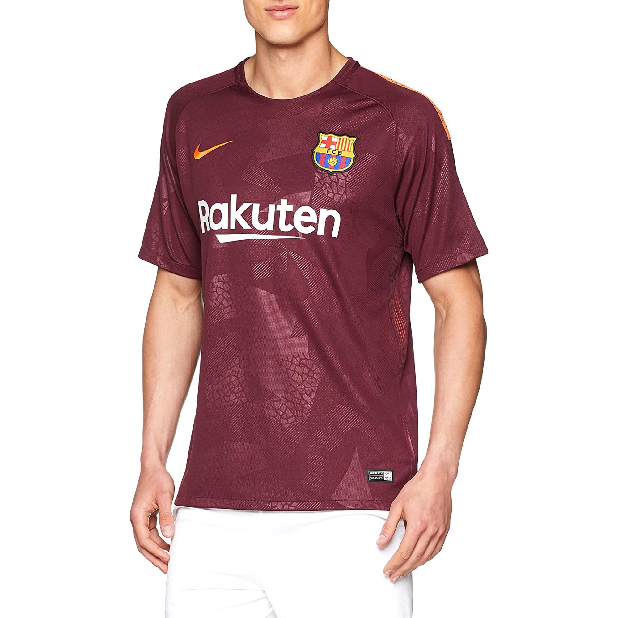 Nike FC Barcelona Season 2017-2018 Third Soccer Jersey-Maroon /Orange XL 