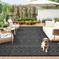 thumbnail image 3 of HIWEAVER 9' x 12' Black/Gray Outdoor Rug PP Plastic Straw Woven Waterproof Patio Rug with Border Portable Outside Carpet for Balcony Deck Picnic Garden Decor, 3 of 8