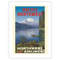 Pacific Northwest - Spirit Lake Mount St. Helen - Northwest Orient Airlines - Vintage Travel Poster c.1973 - Bamboo Fine Art 290gsm Paper Print (Unframed) 18x24in