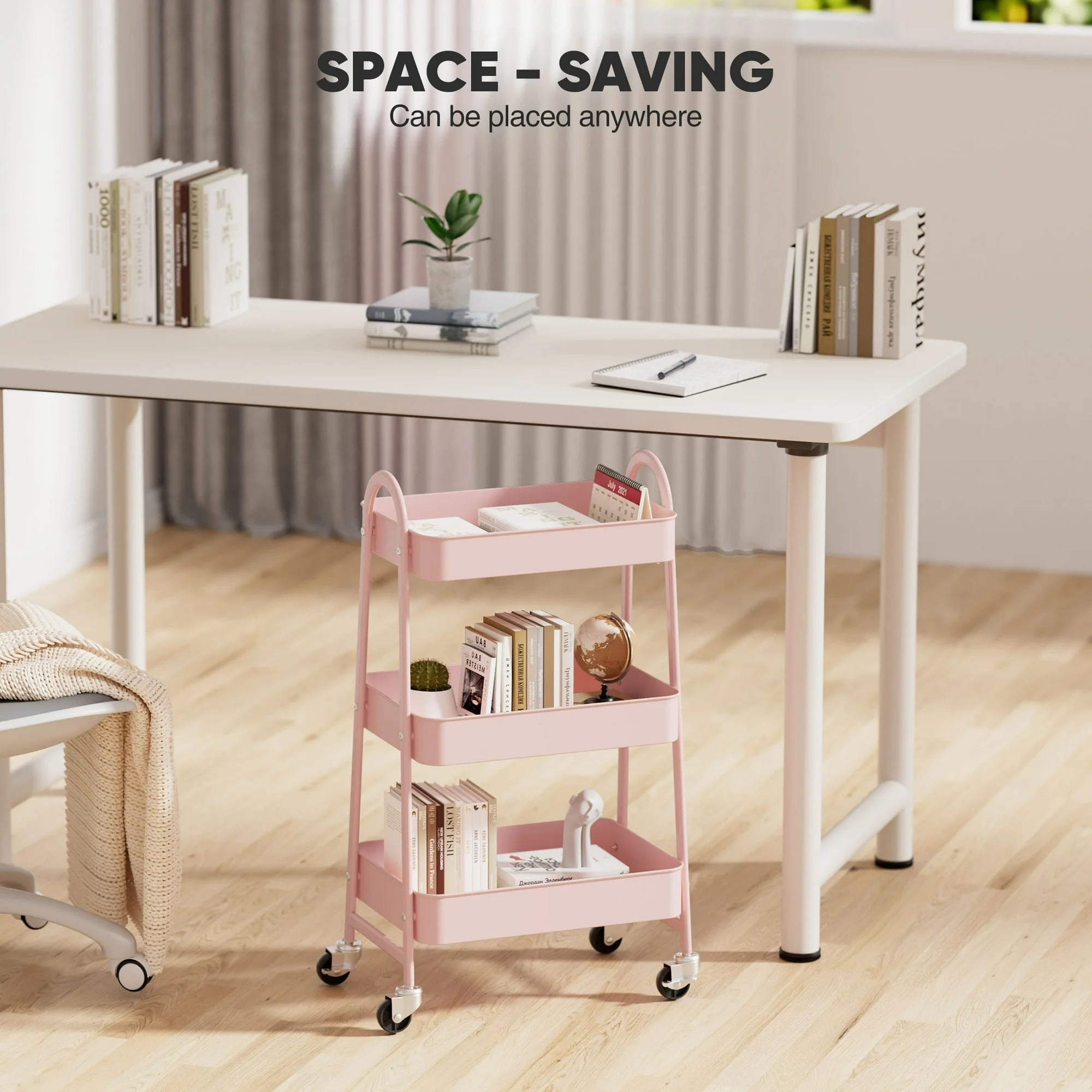 GIANNA 3 Tier Rolling Cart Organizer, Plastic Rolling Cart with Lockable Wheels & Reinforced Handle, Lightweight Utility Cart Storage Cart for Nursery, Kitchen, Bathroom, Craft Room