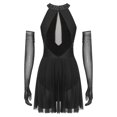 thumbnail image 2 of Oyolan 2 Pcs Costumes de Danse Lyrique pour Femmes Robe de Bal Fendue en Maille Froncée avec Gants Noir TG, 2 of 7