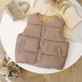 thumbnail image 2 of Kogui Kids Down Jackets Vest Girls Puffer Vest Stand Collar Sleeveless Warm Jacket Cute Outerwear with Pockets Size 7-8 (Khaki,7-8 Years), 2 of 9