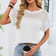 thumbnail image 5 of ManxiVoo Women Lace Trim Tee Round Neck Short Sleeve Blouse in A Relaxed Fit for Casual Outings XXL Size White, 5 of 7