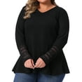 thumbnail image 2 of DARING DIVA Women's Plus Waffle Knit Tops V Neck Lace Patchwork Blouse 1X Black, 2 of 6