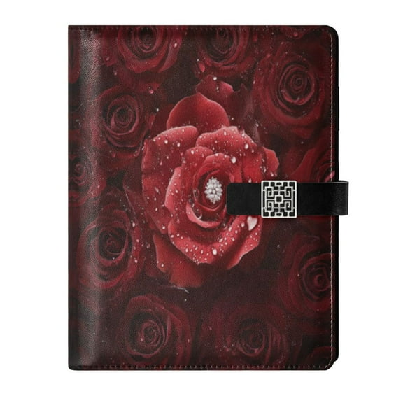 9.2x6.7 inch Leather Notebook 100 Sheets, Multi-Pocket Design & Pen Loop Red Rose Arrangements Refillable Journal Organizer