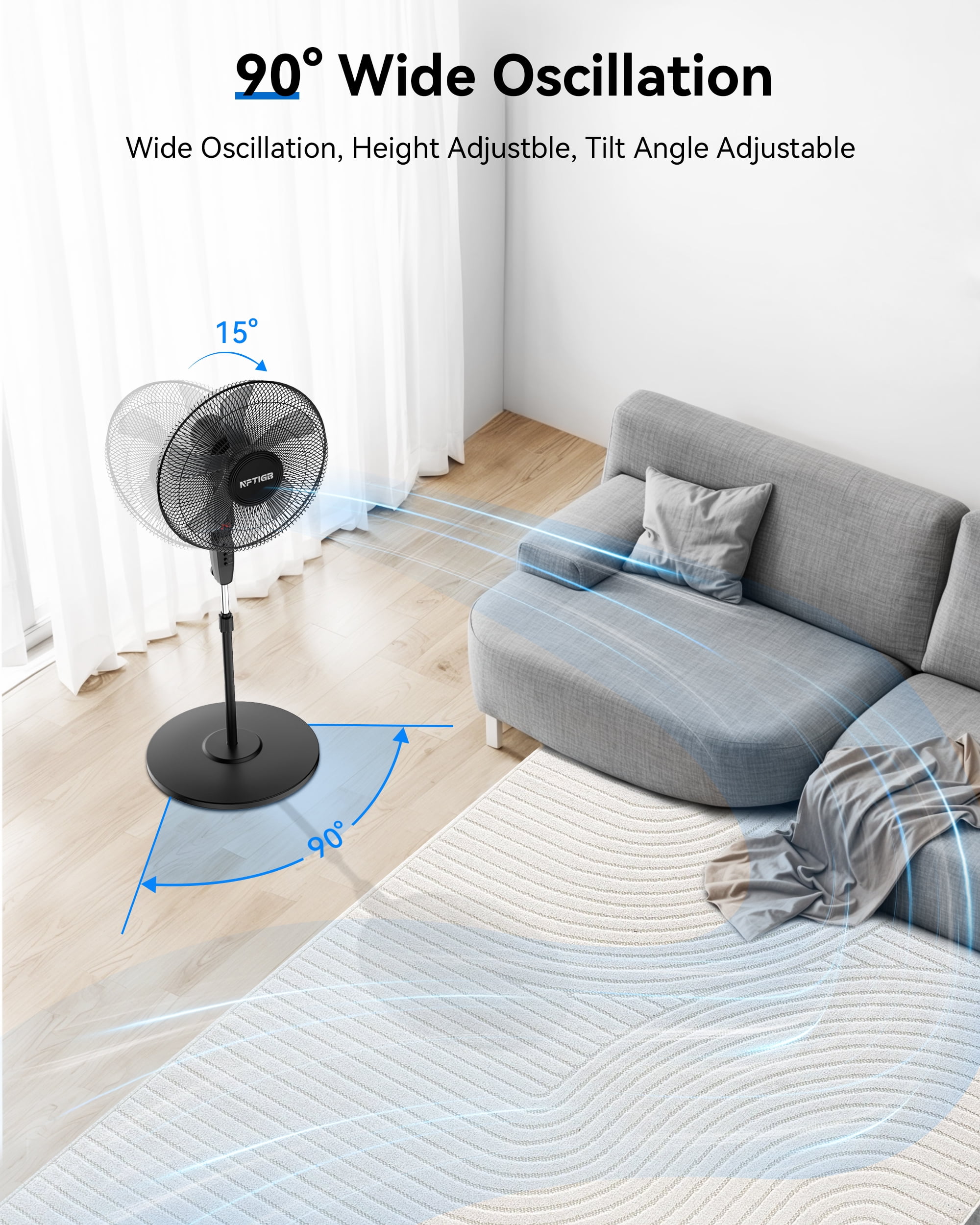 NFTIGB 16'' Oscillating Pedestal Fan w/Remote and Timer, Adjustable Height Floor Fan, Black 2026 New