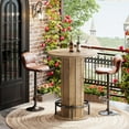 thumbnail image 2 of Finmind 39.4" Round Bar Table, Wood Bistro Pub Table with Metal Ring Footrest for Dining, Coffee & Small Spaces, Light Brown (Table Only), 2 of 6