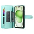 thumbnail image 6 of for iPhone 13 Case with Card Holder, Retro Premium PU Leather Shoulder Wrist Strap Zipper Kickstand Flip Cover Women Girl Wallet Phone Case for iPhone 13, Mint, 6 of 10
