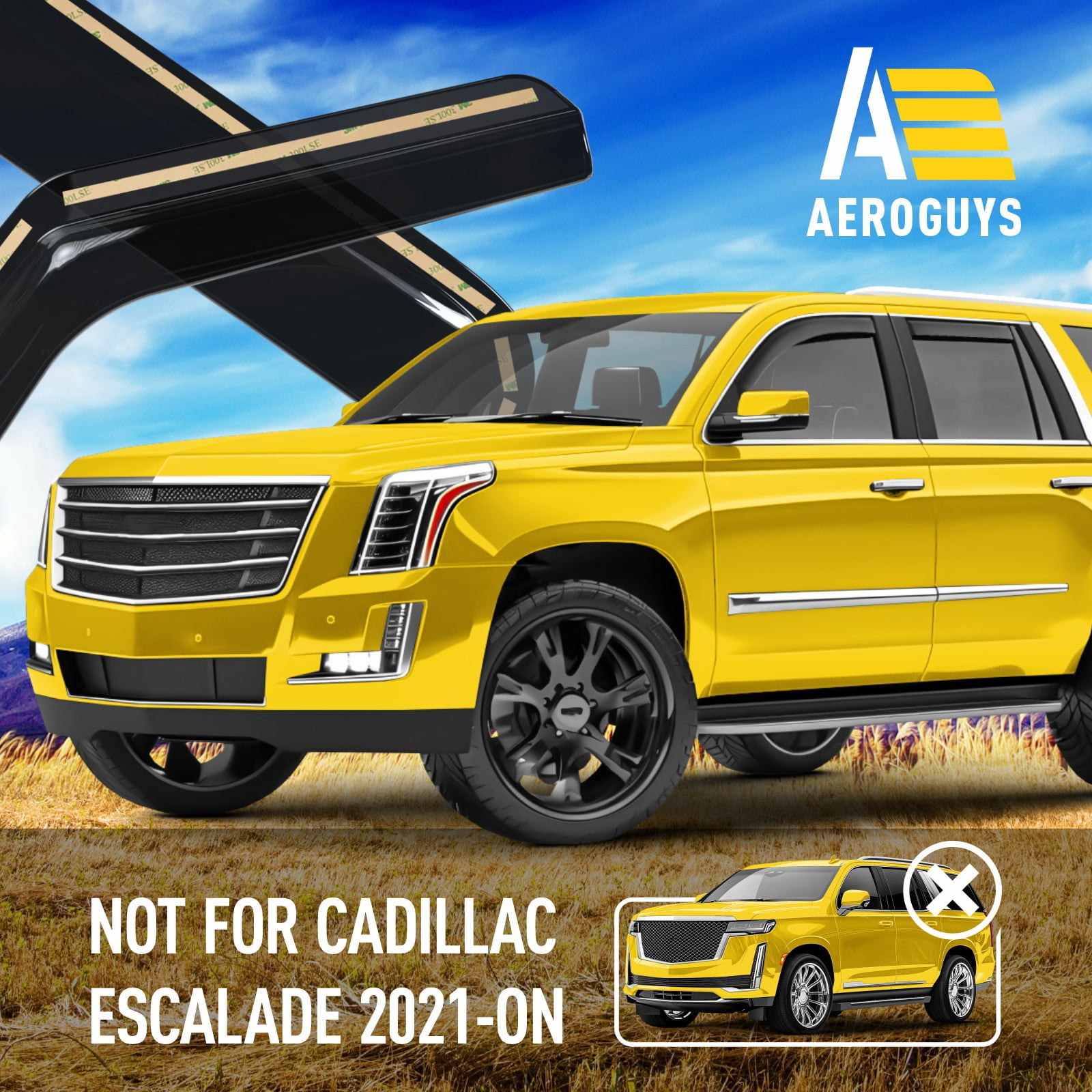 AEROGUYS In-Channel Window Deflectors Extra Durable Window Visors Rain Guards Compatible with Cadillac Escalade 2015-2020, Sun Visors, Wind Vent Visors, Car Accessories - 4pcs. AG0203