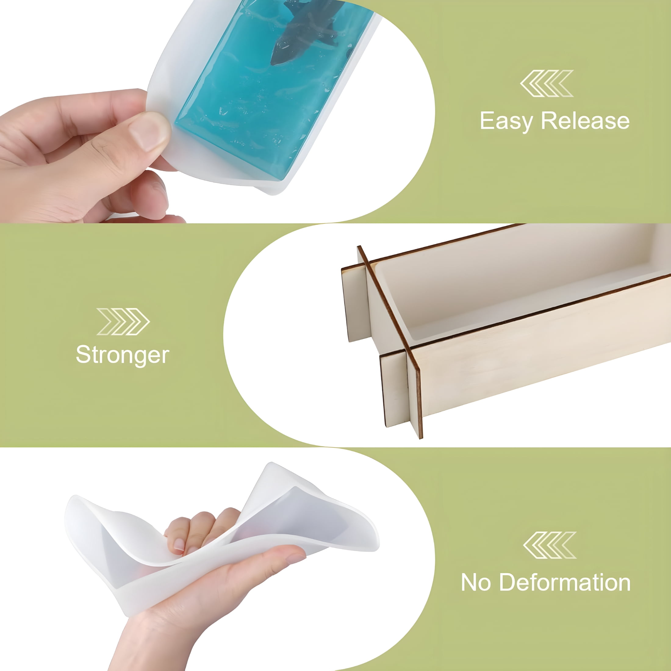 XIBUFE Large Resin Molds, Rectangle Silicone Molds for Epoxy Resin, 5 PCS Cuboid Resin Moulds with Wooden Support, Deep Casting Molds for Preserving Flowers, Insect Specimens