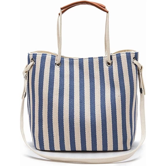 CoCopeanut Canvas Handbag for Women Casual Shoulder Bag Striped Crossbody Bag Commuter Satchel Large Capacity Tote Bag Purse