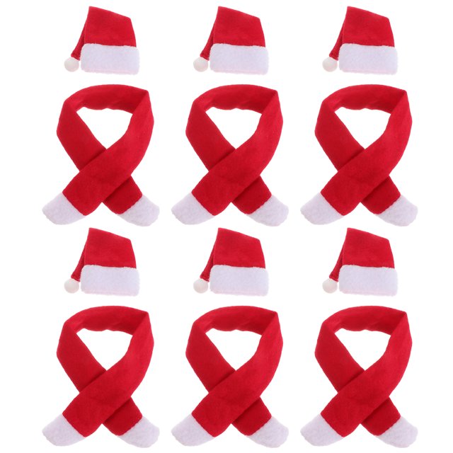 Juego de 6 fundas para botellas de vino con gorro y bufanda de Navidad, bonitas botellas rojas, decoración de mesa de cena de Nochebuena para el hogar, hotel, fiesta (sombrero, bufanda)