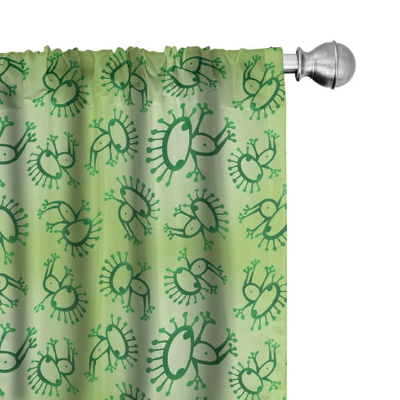 Ambesonne Green Curtains, Doodle Style Alien Frogs, Pair of 28"x84", Green