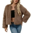 thumbnail image 3 of Nfurl Faux Fur Short Jackets for Women Long Sleeve Open Front Cropped Coats Soft Fluffy Outerwear Jackets Ladies Fall Winter Coat Brown L, 3 of 10