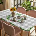 thumbnail image 3 of Spring Botanical Table Cloths for 5 Foot Rectangle Tables, Garden Birds Floral Leaves Gray Plaid Patio Waterproof Elastic Fitted Tablecloths, Washable Rectangular Table Cover for Camping, 3 of 8