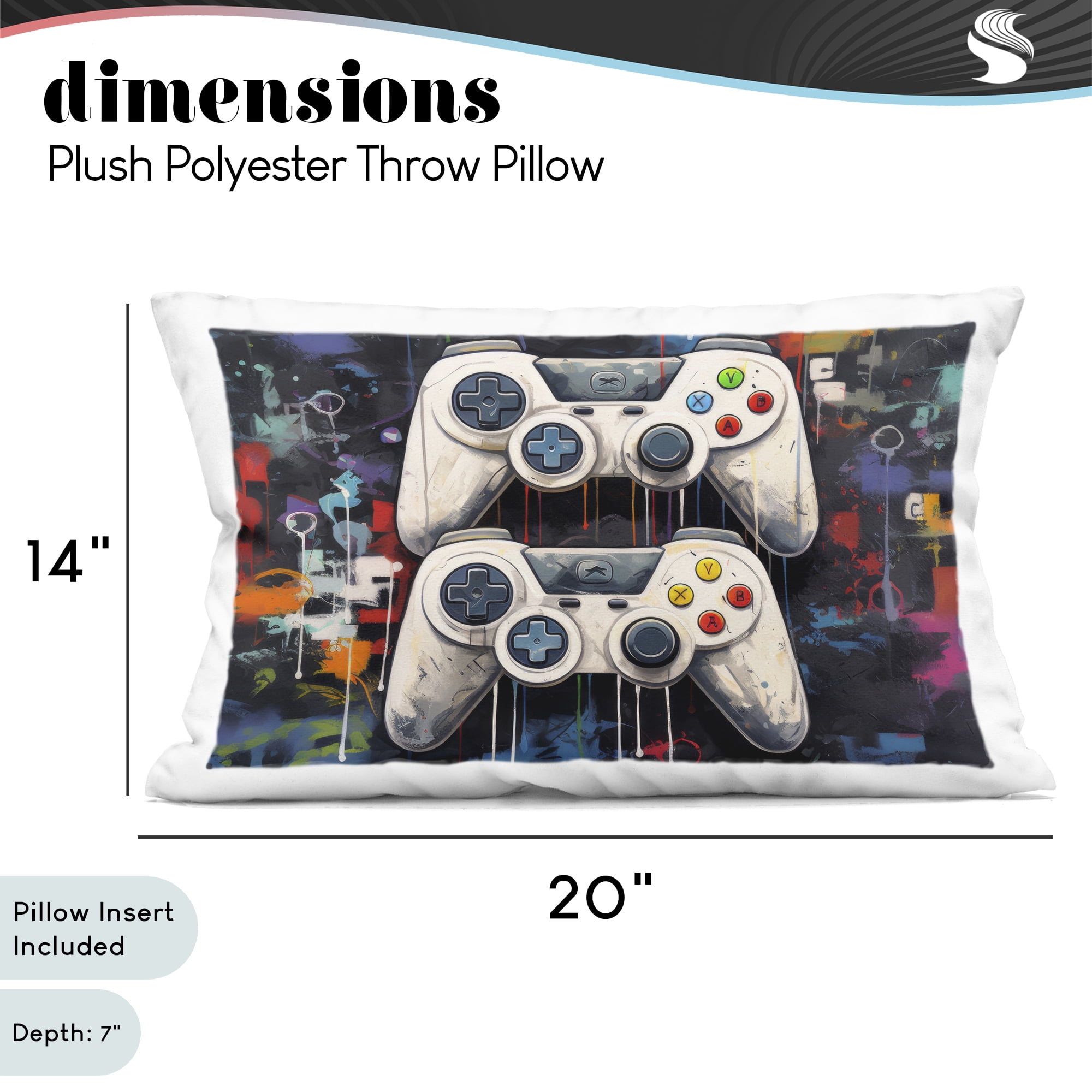 Stupell Industries Joystick Journeys with Paint Splatter Decorative Printed Throw Pillow, design by Lazar Studio, 14 x 7 x 20