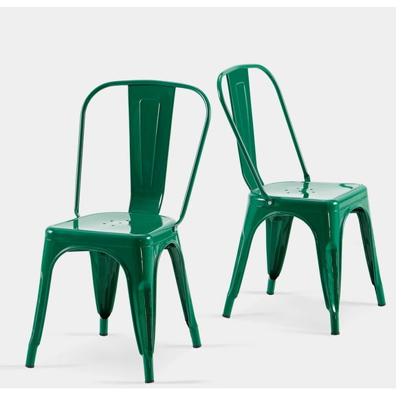 SOLEGGIATA Metal Dining Chairs Set of 2 Industrial Stackable Metal Chairs for Dining Room Farmhouse Bistro Indoor Outdoor Alpine Green