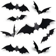 Coogam 60PCS Halloween 3D Bats Decoration, 4 Different Sizes Realistic PVC Scary Black Bat Sticker for Home Decor DIY Wall Decal Bathroom Indoor Hallowmas Party Supplies