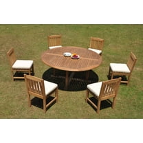 Grade-A Teak Dining Set: 6 Seater 7 Pc: 72" Round Table And 6 Devon Armless Chairs Outdoor Patio WholesaleTeak #WMDV70