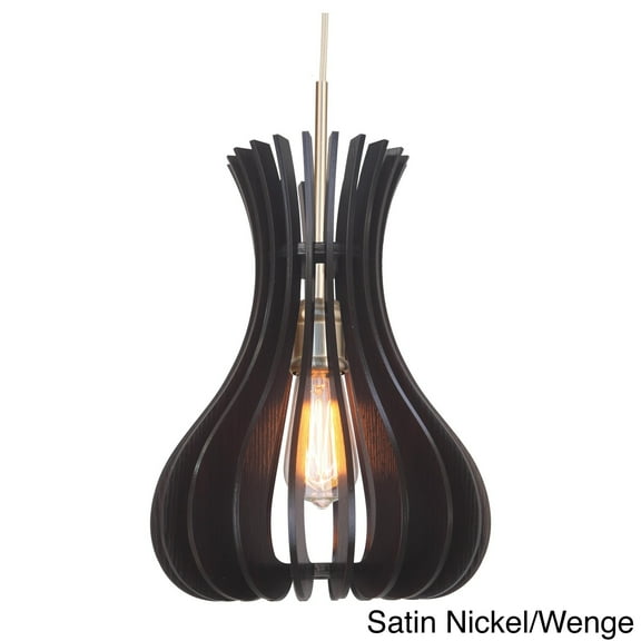 Woodbridge Lighting Genie Canopy 1-Light Wood Shade Pendant in Satin Nickel