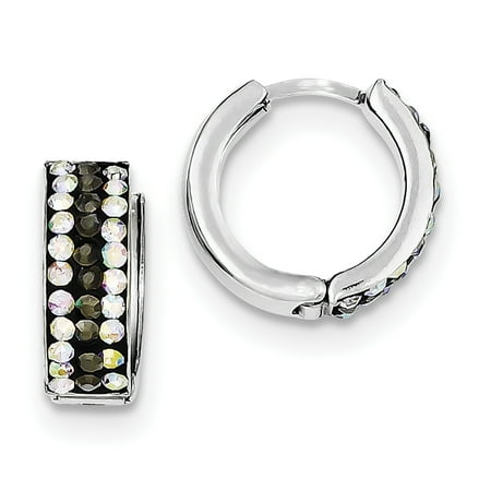 Crystal Hinge - 925 Sterling Silver Grey & Rainbow Preciosa Crystal Hinged Hoop (15x15mm) Earrings