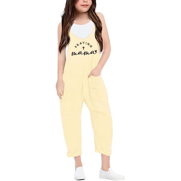 Pants for Girls Casual V Strap Romper Solid Color Loose Casual Romper Pocket Activewear
