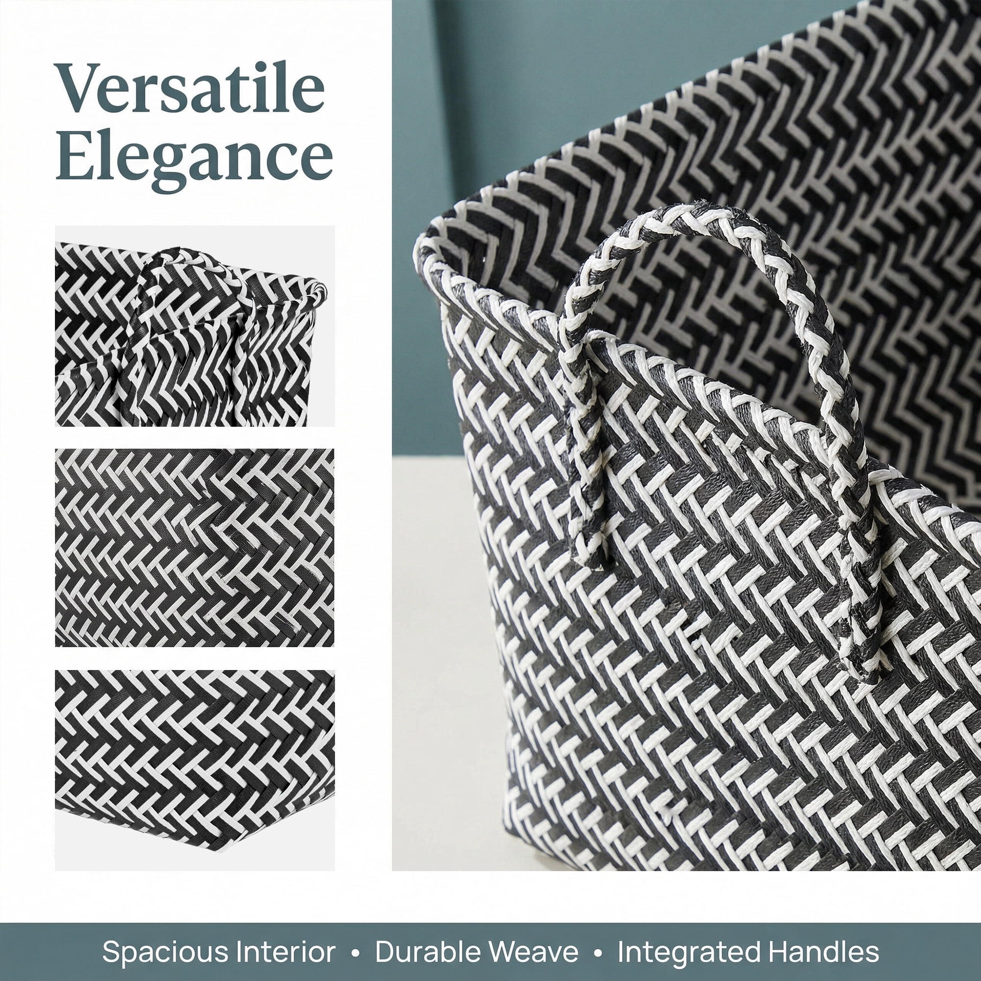 Unique Bargains Wicker Shelf Closet Storage Bin for Blankets Black 17.7" x 13.8" x 9.8"