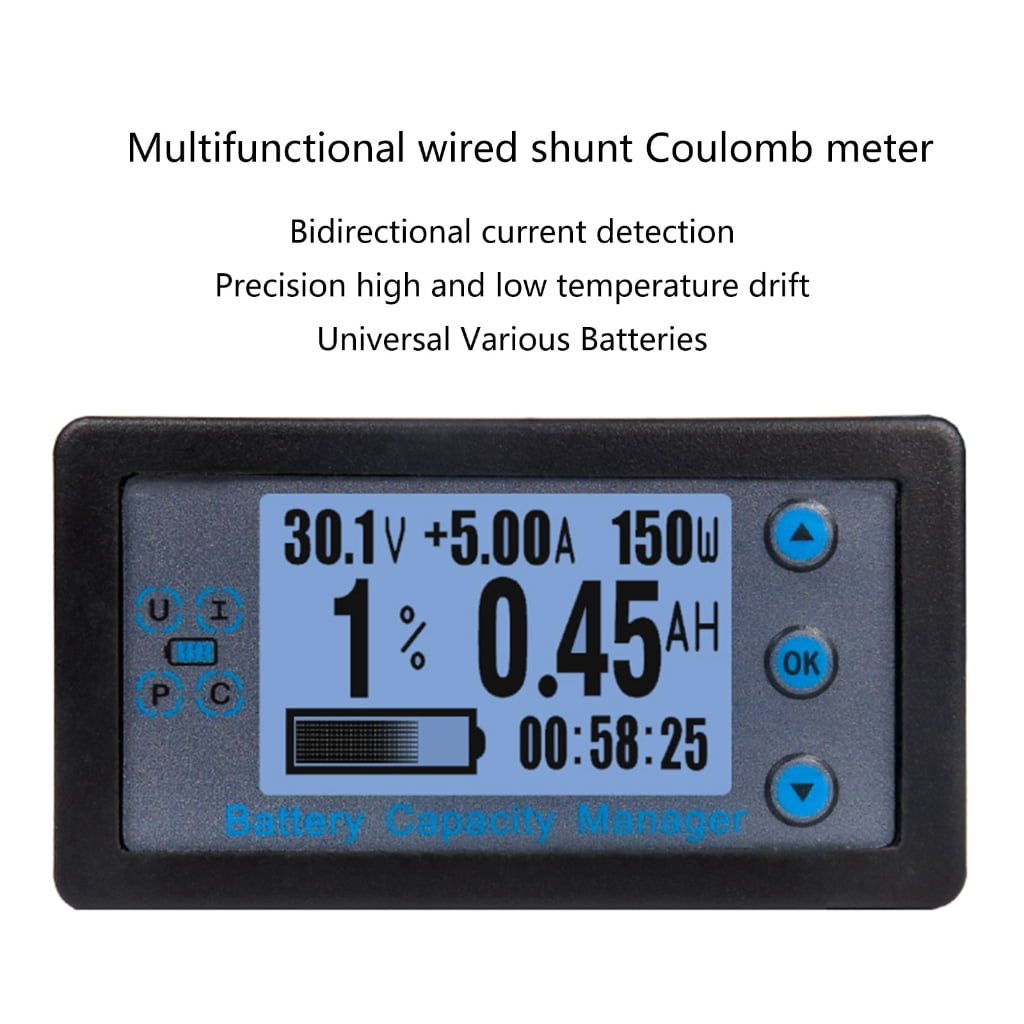 MOMOJIA LCD Display Coulomb Meter Digital Battery Capacity Tester with Shunt Voltage Current Meter Battery Power Indicator Panel