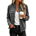 thumbnail image 2 of Women's Suede Cargo Jacket Workwear Long Sleeve Fall Coat Black Casual Trendy Outerwear for Daily Wear, 2 of 7