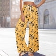 thumbnail image 6 of Petite Floral Print Palazzo Pants for Women High Waist Wide Leg Dressy Beach Vacation Trousers Yellow 2XL, 6 of 7
