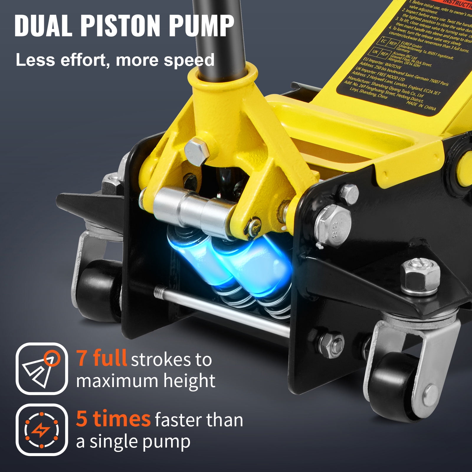 VEVOR Floor Jack, 2.5 Ton Low Profile Floor Jack, Heavy-duty Steel Racing Floor Jack with Dual Pistons Quick Lift Pump, Floor Jack Lifting Range 3.64"-19.49"