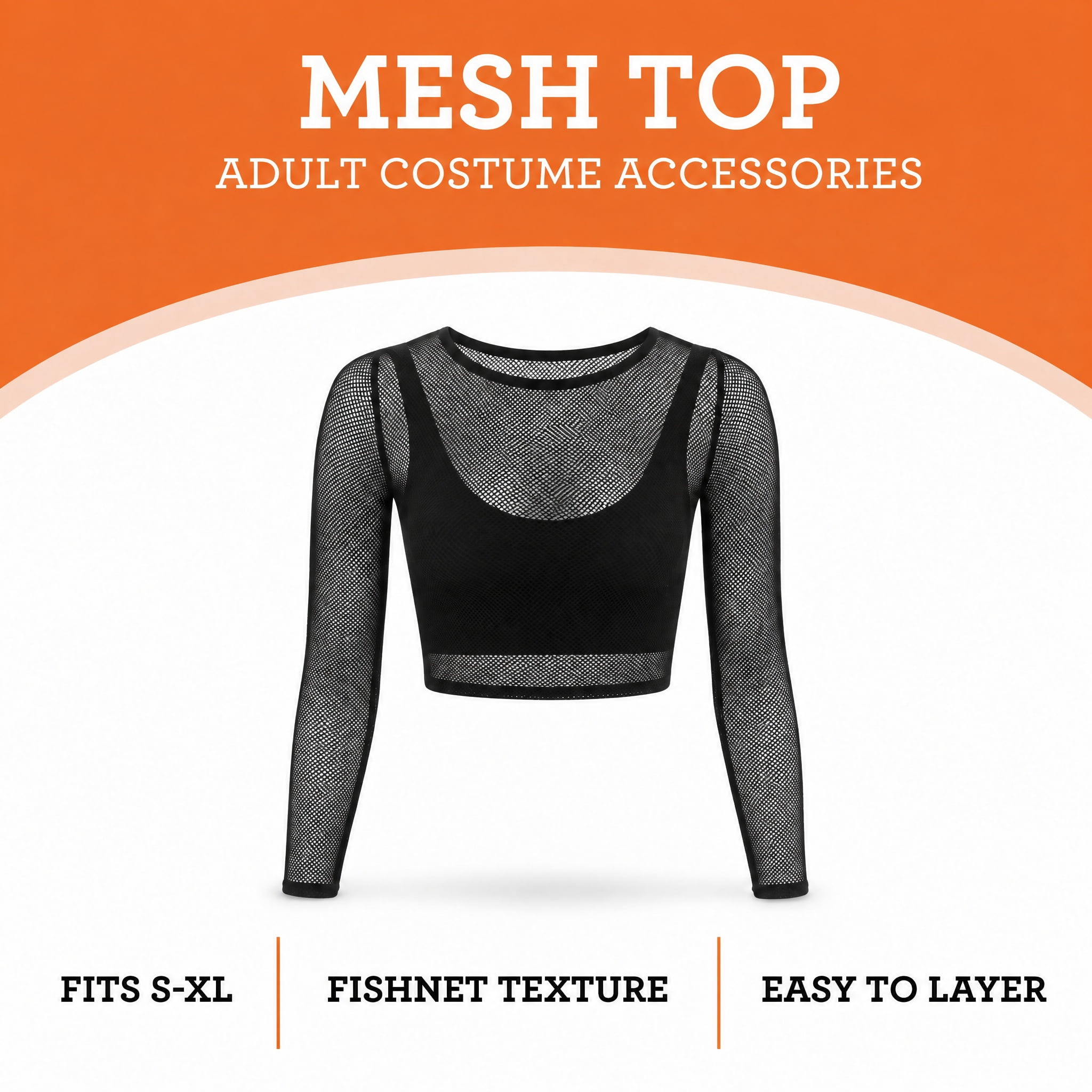 Mesh Top Costume Accessory for Adults, Black, S-XL, Halloween by Way To Celebrate