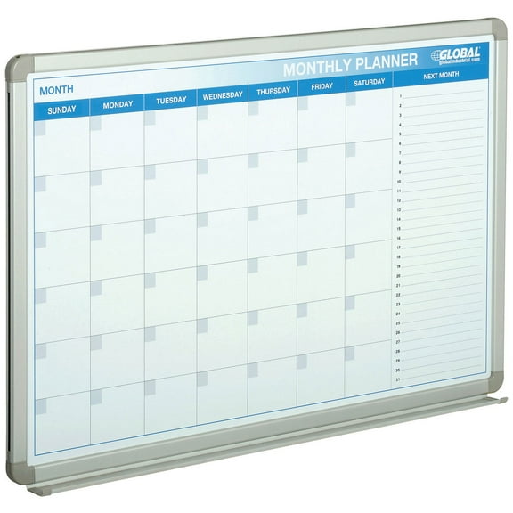 Global Industrial Monthly Calendar Whiteboard Steel Surface 36""W x 24""H